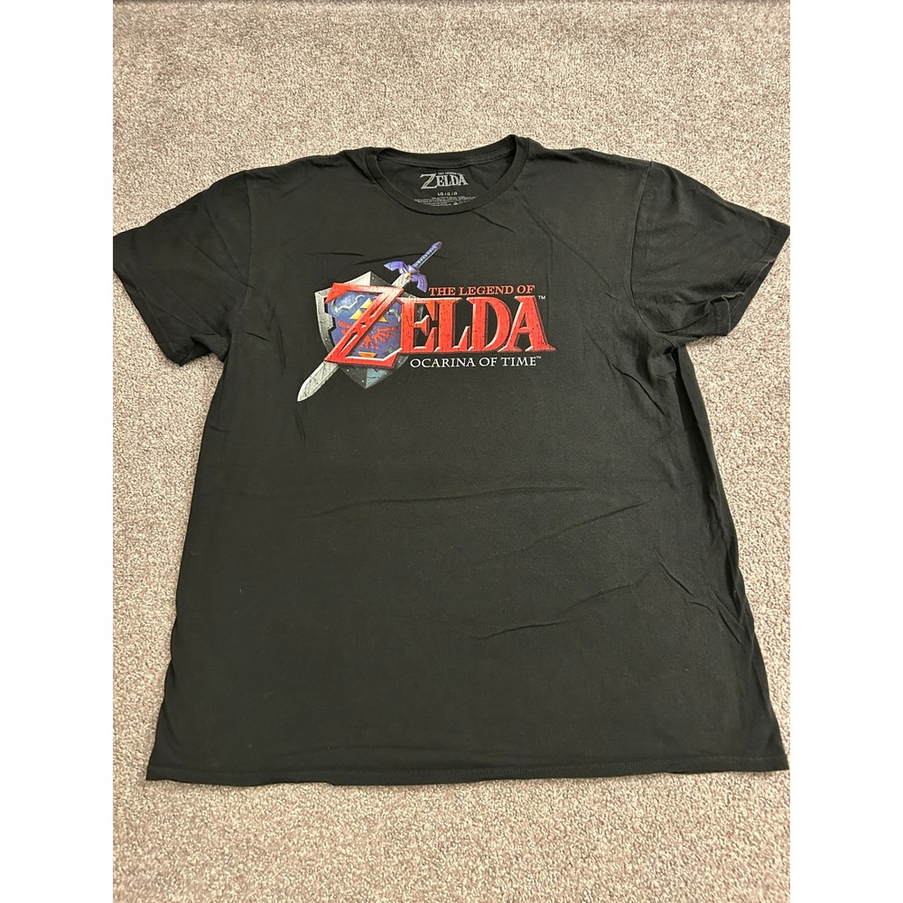 The Legend of Zelda T-Shirt Mens Large Black Excellent Ocarina of Time Graphic